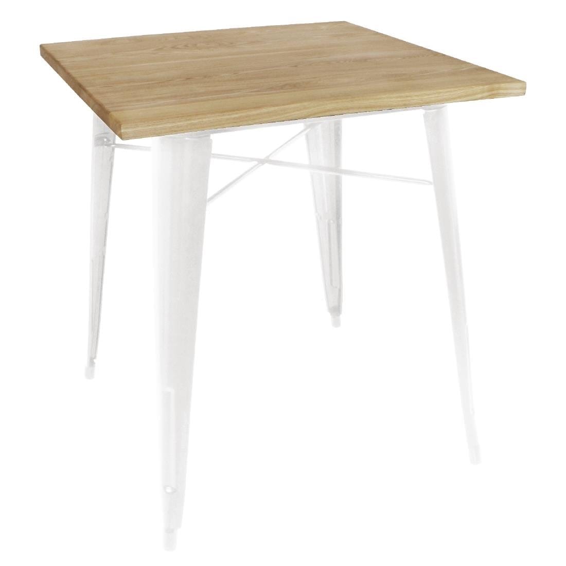 Bolero White Square Steel Bistro Table with Wooden Top 700mm