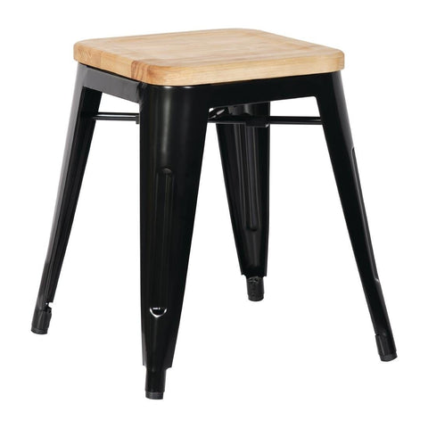 Bolero Low Metal Bar Stools with Wooden Seat Pad Black