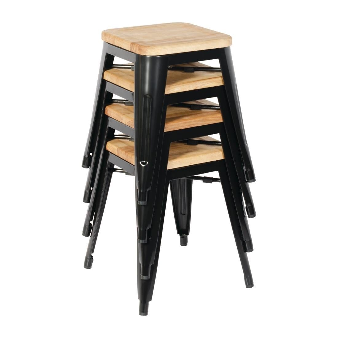 Bolero Low Metal Bar Stools with Wooden Seat Pad Black