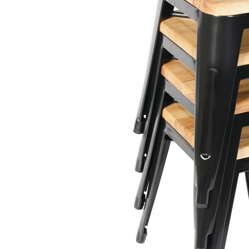 Bolero Low Metal Bar Stools with Wooden Seat Pad Black