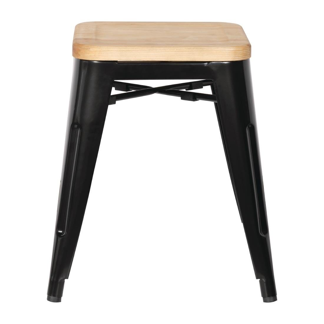 Bolero Low Metal Bar Stools with Wooden Seat Pad Black