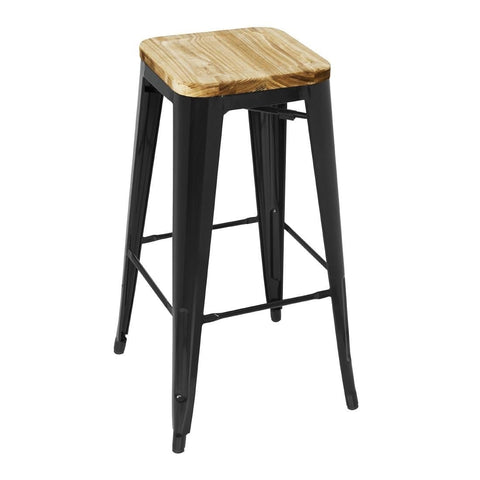 Bolero High Metal Bar Stools with Wooden Seat Pad Black