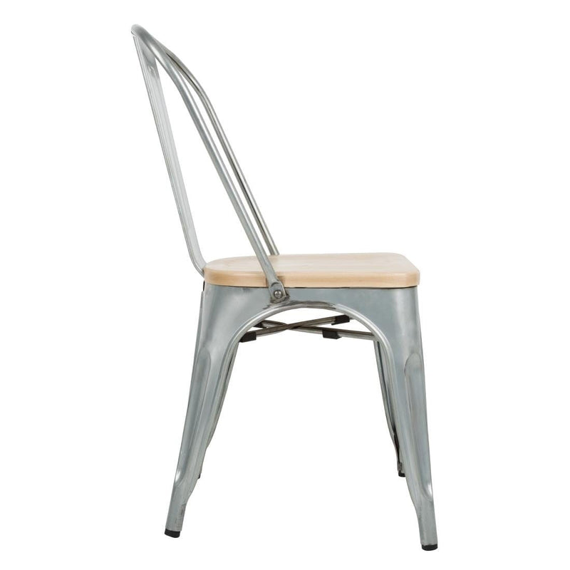 Bolero Galvanised Steel Dining Sidechairs with Wood Seat Pad