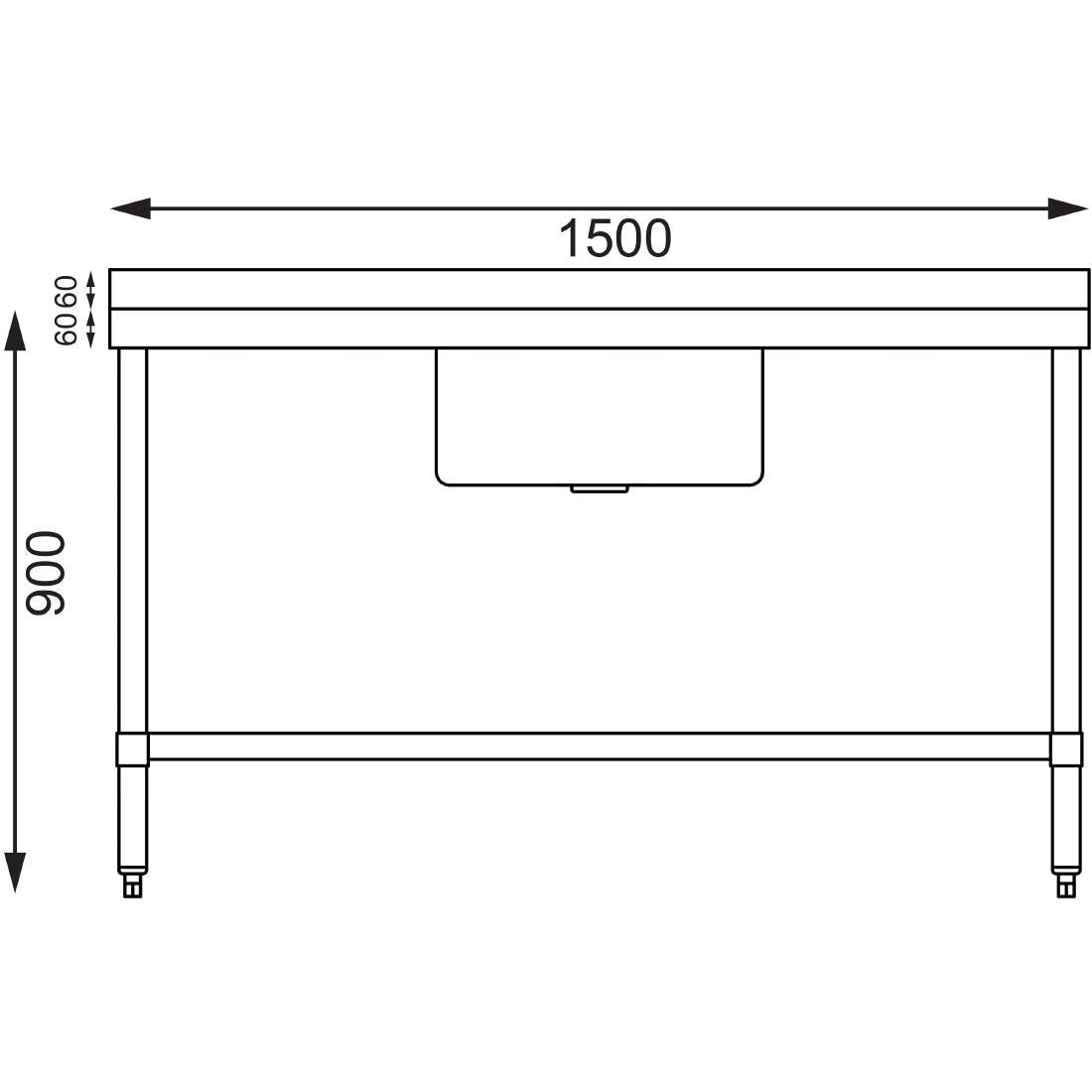 Vogue Single Bowl Sink Double Drainer - 1500mm 90mm Drain