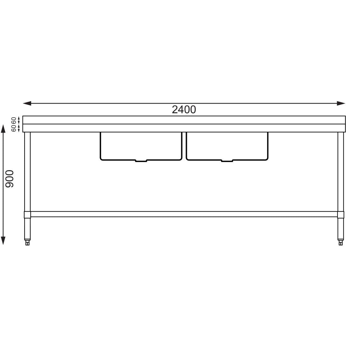 Vogue Double Bowl Sink Double Drainer - 2400mm 90mm Drain