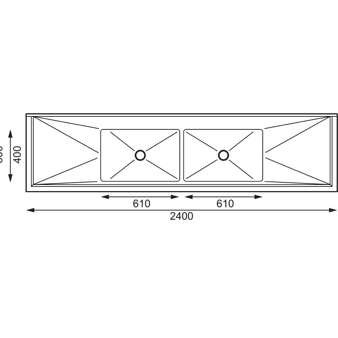 Vogue Double Bowl Sink Double Drainer - 2400mm 90mm Drain