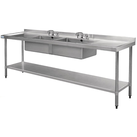 Vogue Double Bowl Sink Double Drainer - 2400mm x 700mm 90mm Drain