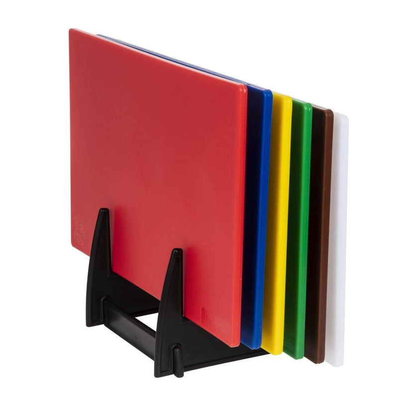 Hygiplas Standard Low Density Set of 6 Chopping Boards with Rack - 10x300x450mm
