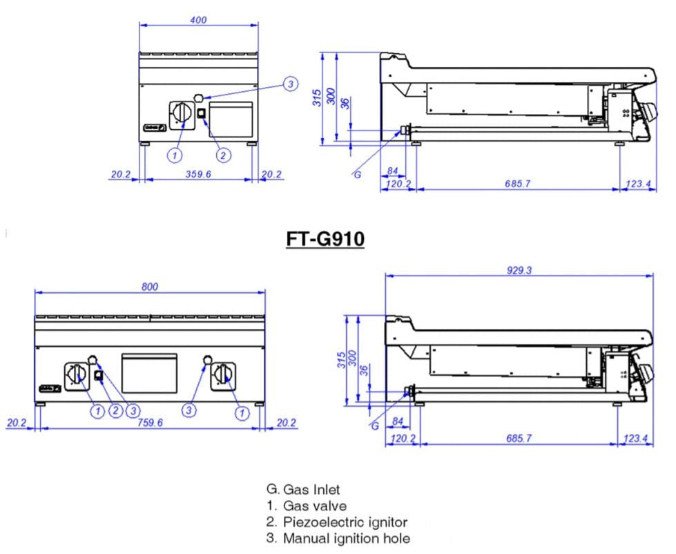 Fagor Kore 900 Series Natural Gas Chrome 2 Zone Fry Top FT-G910CL