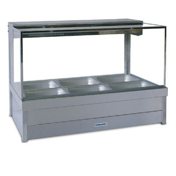 Roband Square Glass Hot Food Display Bar, 6 pans double row with roller doors