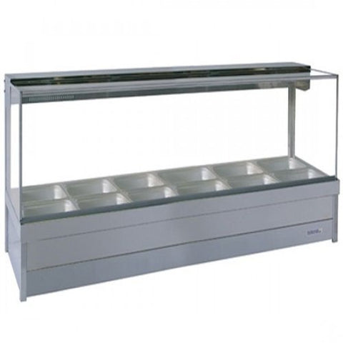 Roband Square Glass Hot Food Display Bar, 12 pans double row with roller doors