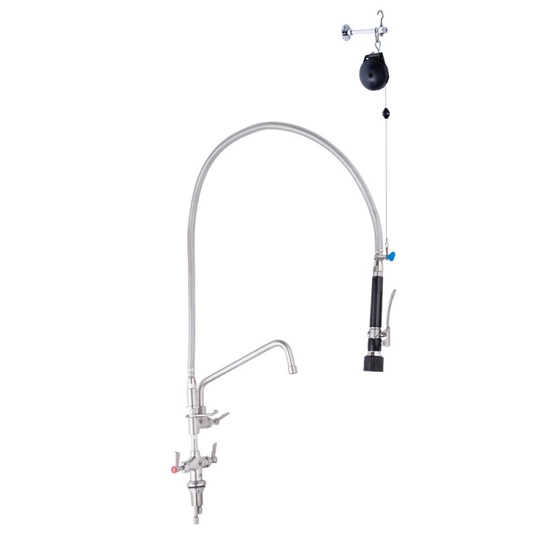 Stainless Steel Line Retractor Dual Hob Mount Pre Rinse Unit with 12" Pot Filler