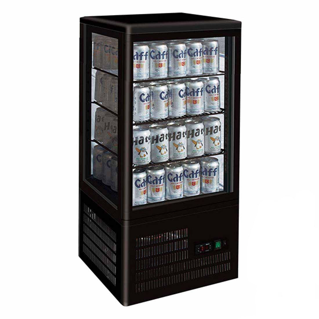 Thermaster Four-Sided Countertop Beverage Display Fridge Black TCBD78B