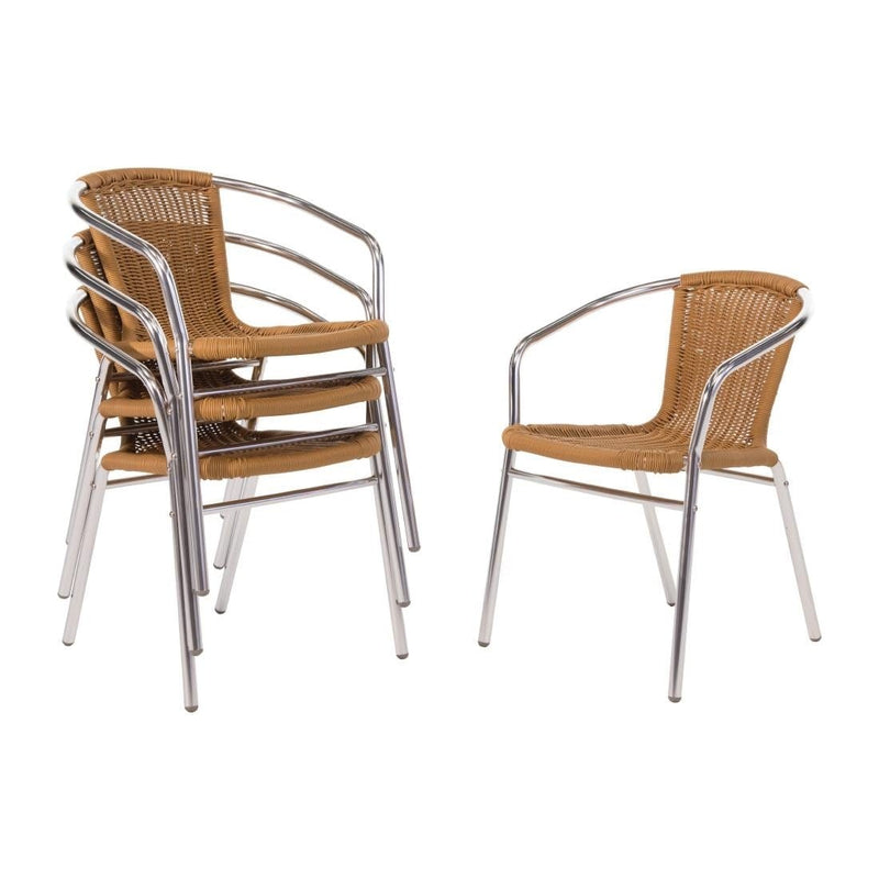 Bolero Natural Wicker Chair with Aluminium Frame (Pack 4)