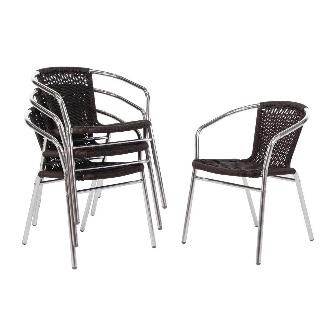 Bolero Black Wicker Chair with Aluminium Frame (Pack 4)