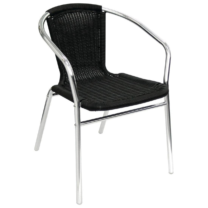 Bolero Black Wicker Chair with Aluminium Frame (Pack 4)