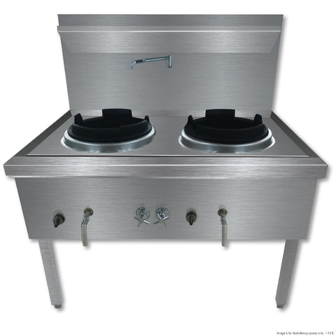 GasMax Stainless Steel Waterless Nature Gas Double Wok Chimney Burner WW-2NC