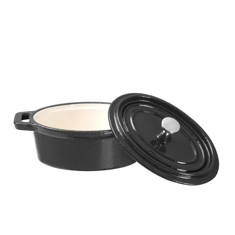 Vogue Black Cast Iron Oval Mini Pot 315ml