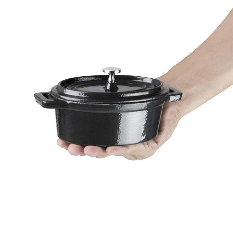 Vogue Black Cast Iron Oval Mini Pot 315ml